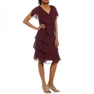 SLNY Tiered Capelet Dress